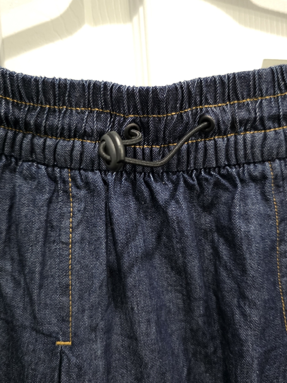 Elastic-Waist Dark Blue Denim A-Line Skirt - Picture 2 of 7